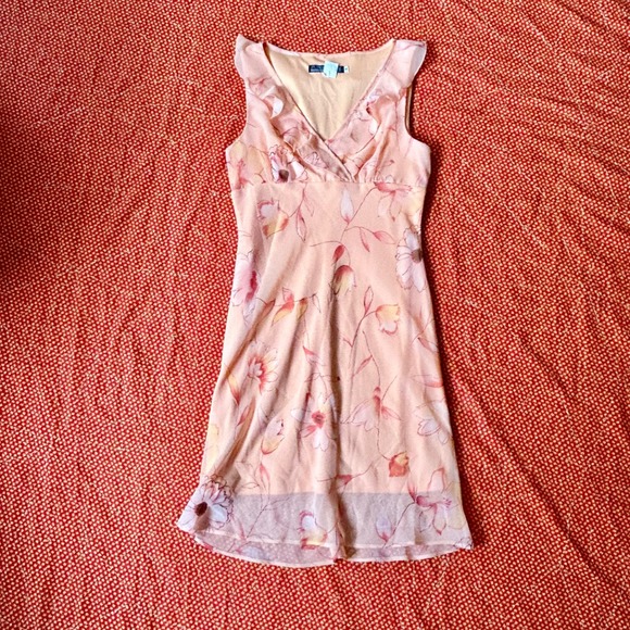 Rampage Dresses & Skirts - Rampage R Wear Vintage 90s Peach Floral Mesh Overlay Ruffle Mini Dress Small